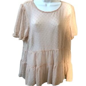 JUNE & HUDSON Sheer Pink Babydoll Drop Waist Blouse Size Large L